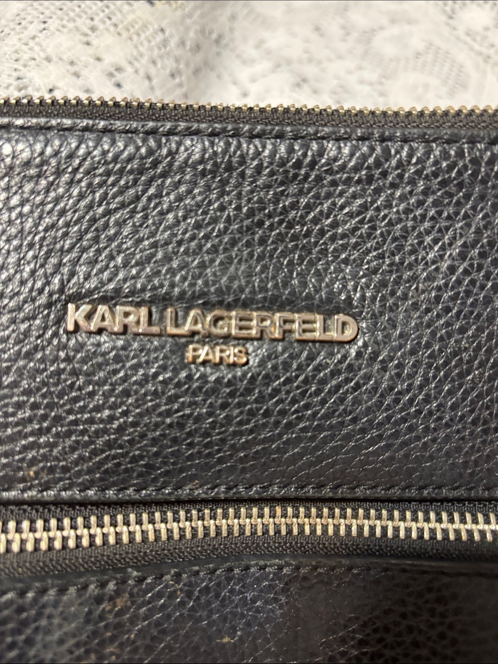 Karl Lagerfeld Black Pebbled Leather Shoulder Bag with Gold Hardware - Picture 2 of 8